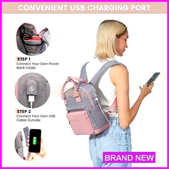 Mini Backpack with USB Port, Waterproof Nylon, 6 Pockets, Travel Daypack main image 5